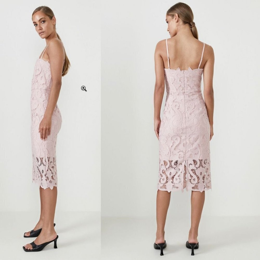 Bardot Revolve Lina Lace Midi Dress Sheath Sleeveless Pink Rose Size 10 Large - Picture 8 of 15